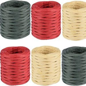 6 Rolls Christmas Natural Raffia Paper Ribbon, Matte Twine Raffia Ribbon